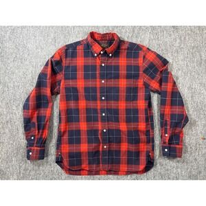 Beams Plus Mens Plaid Button Down Shirt Red Navy Blue Made in Japan Size M
